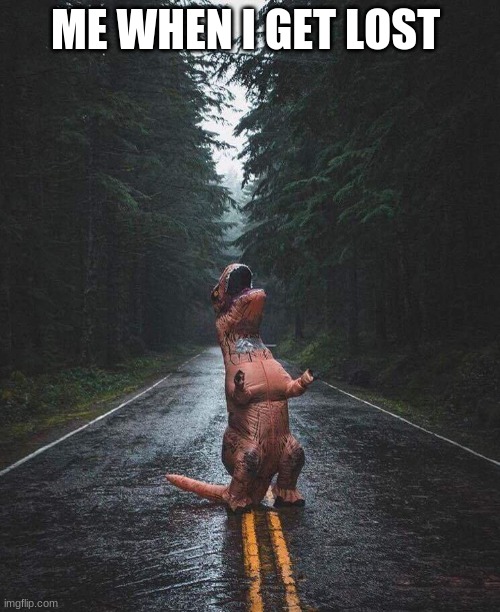 crying trex |  ME WHEN I GET LOST | image tagged in crying trex | made w/ Imgflip meme maker