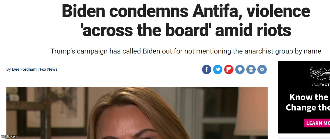 Biden doesn't love Antifa. he hates it. Trump probably doesn't hate the Ku Klux Klan or the Nazis. This is from fox news btw | image tagged in antifa,ku klux klan,joe biden,biden | made w/ Imgflip meme maker