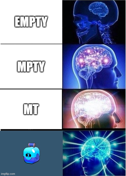 Expanding Brain | EMPTY; MPTY; MT | image tagged in memes,expanding brain,brawl stars | made w/ Imgflip meme maker