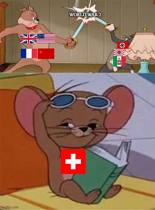 world war 2 be like: | WORLD WAR 2 | image tagged in tom and jerry,ww2,ussr,usa,great britain,france | made w/ Imgflip meme maker