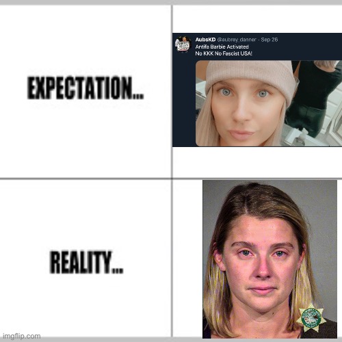 You’d look much prettier with a smile, Antifa Barbie | image tagged in expectation vs reality | made w/ Imgflip meme maker