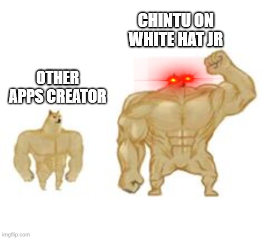 Bigger cheems | CHINTU ON WHITE HAT JR; OTHER APPS CREATOR | image tagged in bigger cheems | made w/ Imgflip meme maker