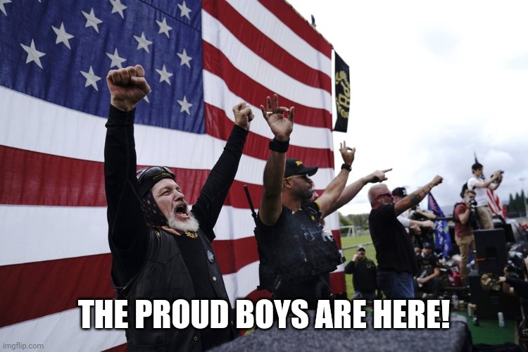 stand back and stand by | THE PROUD BOYS ARE HERE! | image tagged in stand back and stand by | made w/ Imgflip meme maker