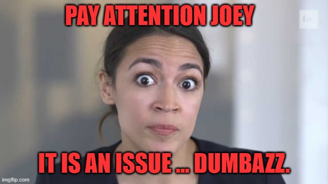 Crazy Alexandria Ocasio-Cortez | PAY ATTENTION JOEY IT IS AN ISSUE ... DUMBAZZ. | image tagged in crazy alexandria ocasio-cortez | made w/ Imgflip meme maker
