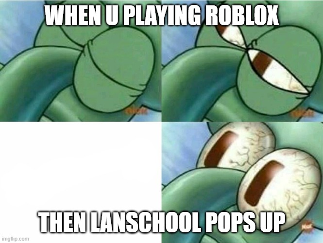 Squidward eyes | WHEN U PLAYING ROBLOX; THEN LANSCHOOL POPS UP | image tagged in squidward eyes | made w/ Imgflip meme maker