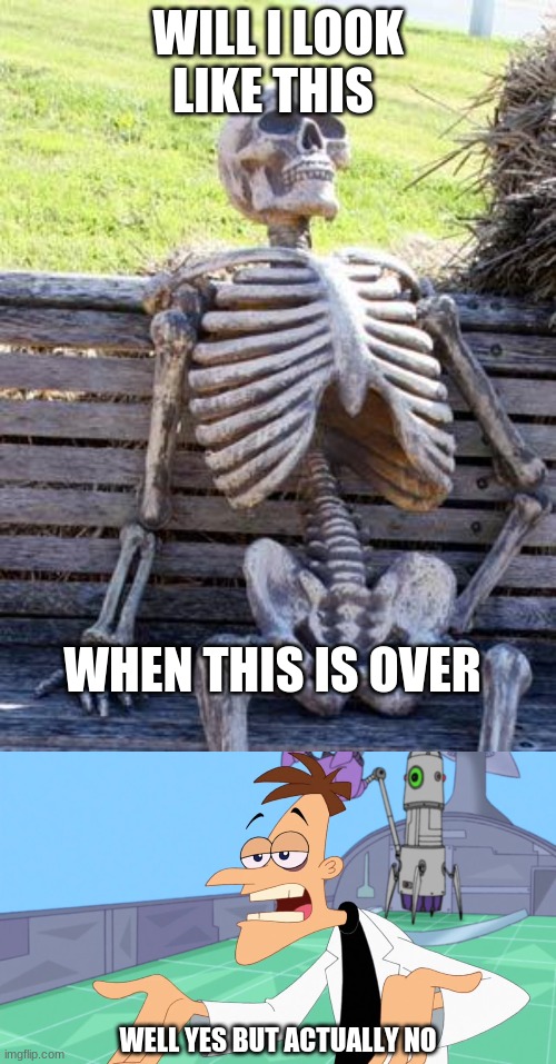 WILL I LOOK LIKE THIS; WHEN THIS IS OVER; WELL YES BUT ACTUALLY NO | image tagged in memes,waiting skeleton | made w/ Imgflip meme maker