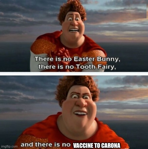 Carona | VACCINE TO CARONA | image tagged in tighten megamind there is no easter bunny | made w/ Imgflip meme maker