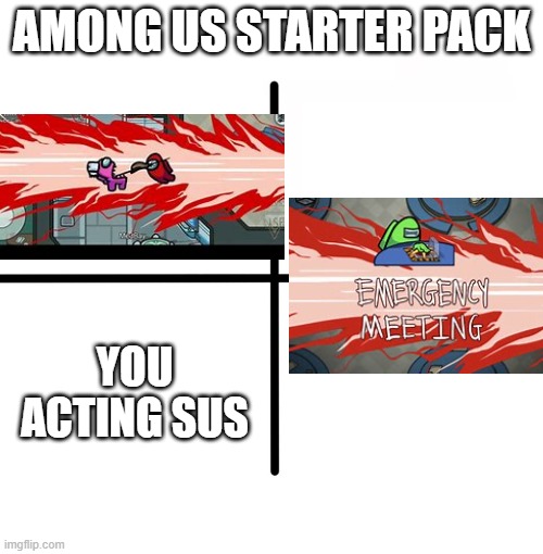 Blank Starter Pack | AMONG US STARTER PACK; YOU ACTING SUS | image tagged in memes,blank starter pack | made w/ Imgflip meme maker