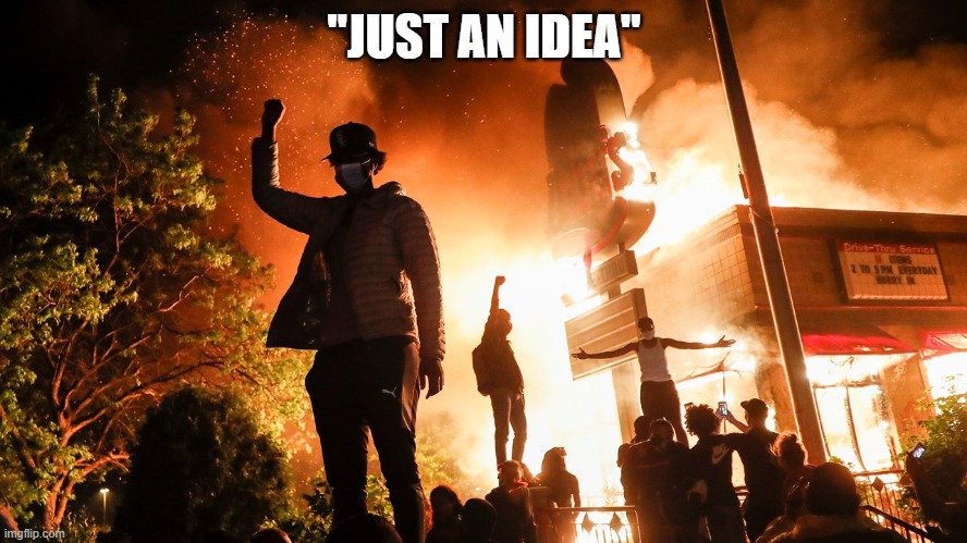 "just an idea" - joe biden | "JUST AN IDEA" | image tagged in blm riots,politics,memes,fun,blm,riots | made w/ Imgflip meme maker