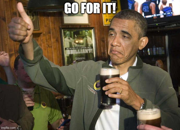 Obama Cheers | GO FOR IT! | image tagged in obama cheers | made w/ Imgflip meme maker