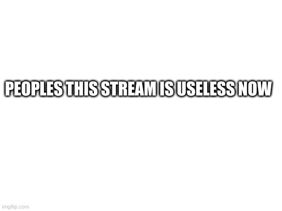 sad | PEOPLES THIS STREAM IS USELESS NOW | image tagged in blank white template | made w/ Imgflip meme maker
