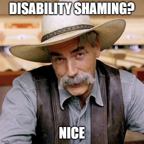 SARCASM COWBOY | DISABILITY SHAMING? NICE | image tagged in sarcasm cowboy | made w/ Imgflip meme maker