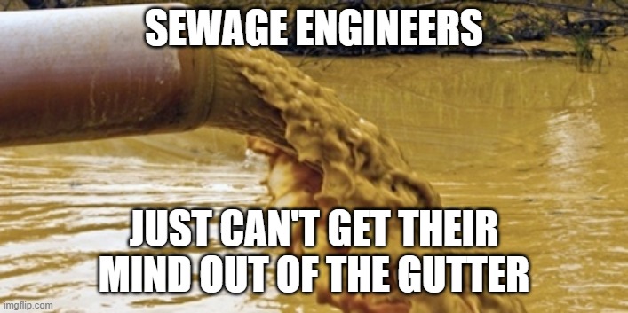 Sewage Pipe | SEWAGE ENGINEERS; JUST CAN'T GET THEIR MIND OUT OF THE GUTTER | image tagged in sewage pipe | made w/ Imgflip meme maker
