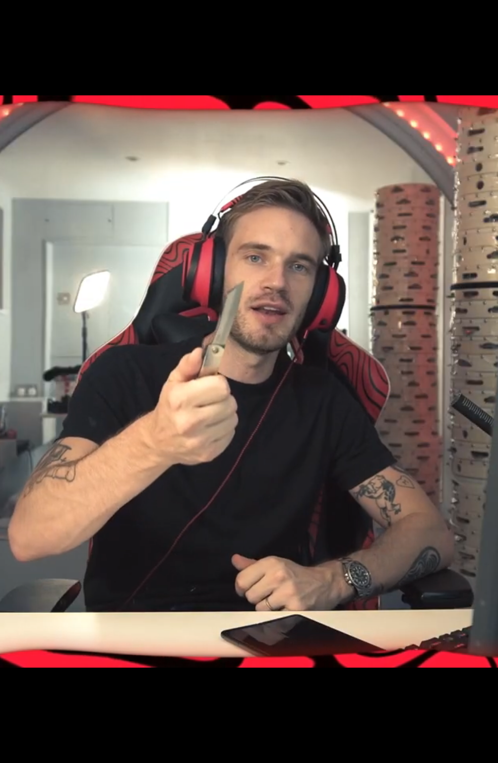 High Quality Pewds with knife Blank Meme Template