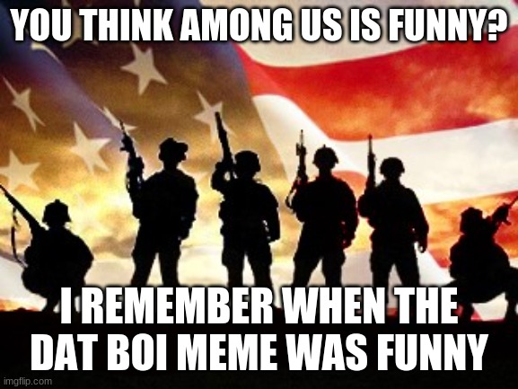 veterans day | YOU THINK AMONG US IS FUNNY? I REMEMBER WHEN THE DAT BOI MEME WAS FUNNY | image tagged in veterans day | made w/ Imgflip meme maker