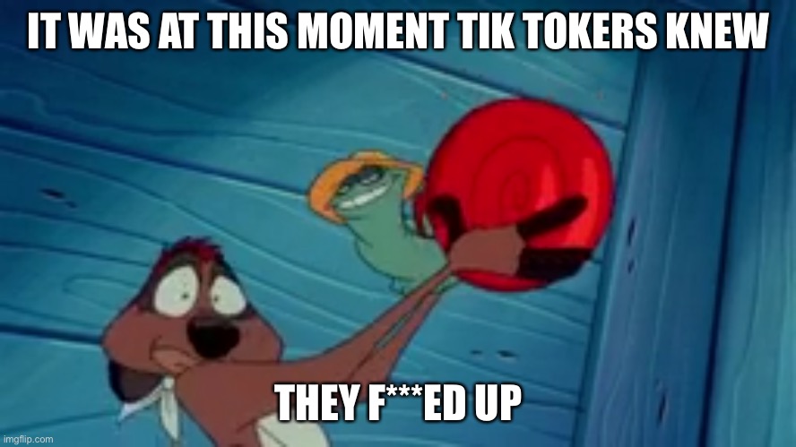 it was at this moment.... | IT WAS AT THIS MOMENT TIK TOKERS KNEW THEY F***ED UP | image tagged in it was at this moment | made w/ Imgflip meme maker