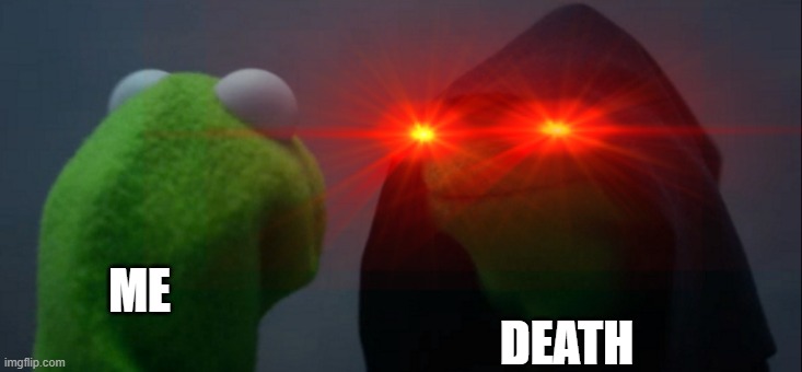 dont do death kids | ME; DEATH | image tagged in death,kermit the frog | made w/ Imgflip meme maker