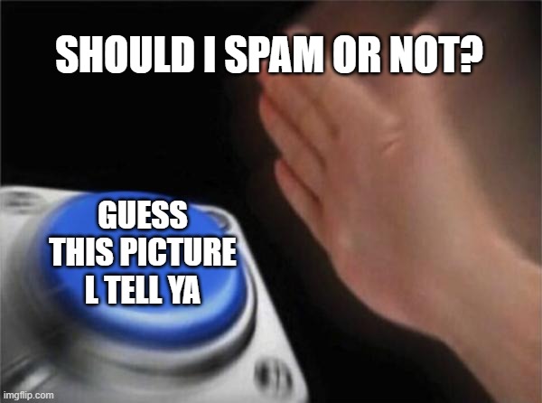 Blank Nut Button Meme | SHOULD I SPAM OR NOT? GUESS THIS PICTURE L TELL YA | image tagged in memes,blank nut button | made w/ Imgflip meme maker