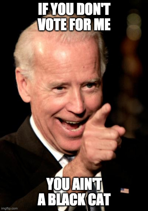 Smilin Biden Meme | IF YOU DON'T VOTE FOR ME YOU AIN'T A BLACK CAT | image tagged in memes,smilin biden | made w/ Imgflip meme maker