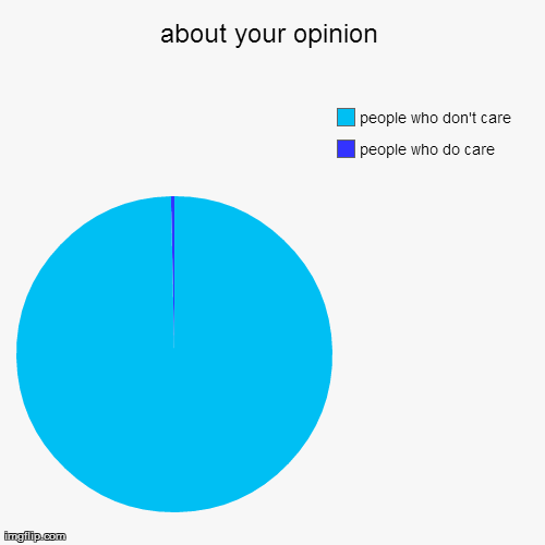 about your opinion | people who do care, people who don't care | image tagged in funny,pie charts | made w/ Imgflip chart maker