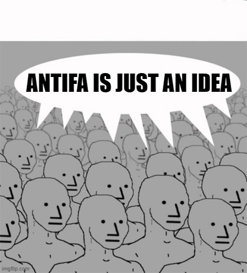 NPCProgramScreed | ANTIFA IS JUST AN IDEA | image tagged in npcprogramscreed | made w/ Imgflip meme maker