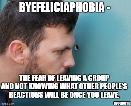 Byefeliciaphobia | BYEFELICIAPHOBIA -; THE FEAR OF LEAVING A GROUP AND NOT KNOWING WHAT OTHER PEOPLE'S REACTIONS WILL BE ONCE YOU LEAVE. RUDEBOYRG | image tagged in byefeliciaphobia,bye felicia,phobia | made w/ Imgflip meme maker