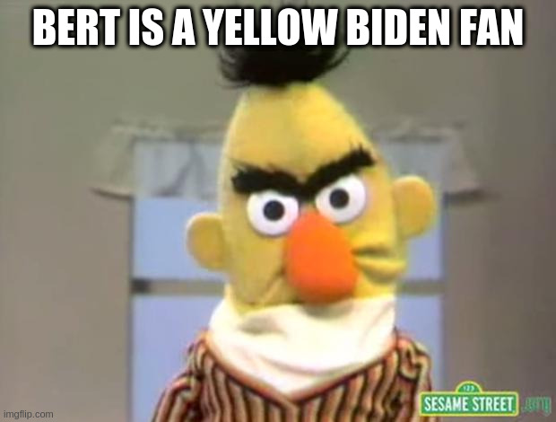 please make Bert happy and don't vote trump | BERT IS A YELLOW BIDEN FAN | image tagged in sesame street - angry bert | made w/ Imgflip meme maker