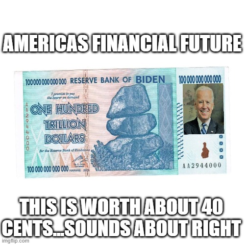 I'm Joe Biden, & I'm gonna need your routing number | AMERICAS FINANCIAL FUTURE; THIS IS WORTH ABOUT 40 CENTS...SOUNDS ABOUT RIGHT | image tagged in joe biden,crook,thief,liar,cocaine is a hell of a drug | made w/ Imgflip meme maker