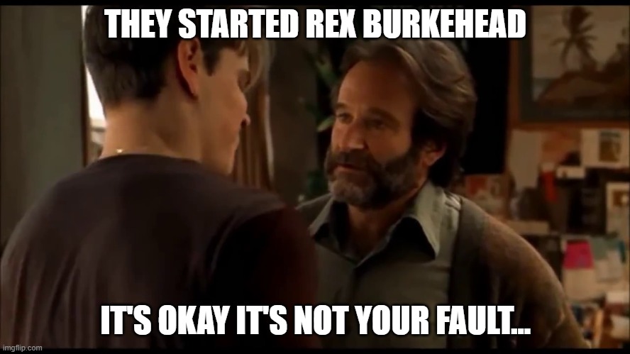 Damn Burkehead! | THEY STARTED REX BURKEHEAD; IT'S OKAY IT'S NOT YOUR FAULT... | image tagged in its not your fault,fantasy football,rex burkehead,funny memes,nfl memes | made w/ Imgflip meme maker