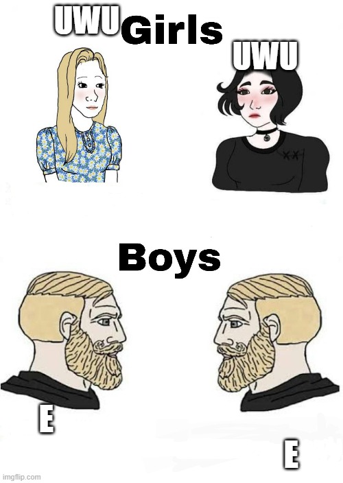 Girls vs Boys | UWU                                                              UWU; E                                                                                  E | image tagged in girls vs boys | made w/ Imgflip meme maker