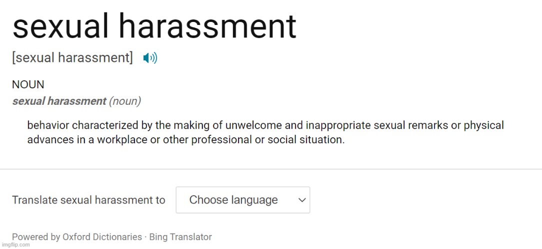 The definition of sexual harassment, now saved as a template. And if you don't know, now you know. | image tagged in sexual harassment definition,sexual harassment,sexual assault,harassment,metoo,definition | made w/ Imgflip meme maker