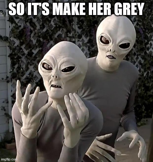Aliens | SO IT'S MAKE HER GREY | image tagged in aliens | made w/ Imgflip meme maker