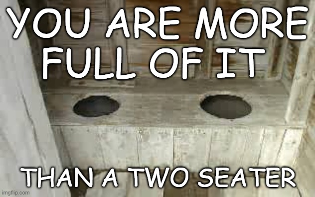 Full Of It | YOU ARE MORE FULL OF IT; THAN A TWO SEATER | image tagged in two seater,outhouse,two seat outhouse,you're full of it,full of shit | made w/ Imgflip meme maker