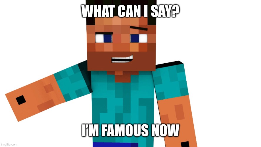 Minecraft Steve | WHAT CAN I SAY? I’M FAMOUS NOW | image tagged in minecraft steve | made w/ Imgflip meme maker