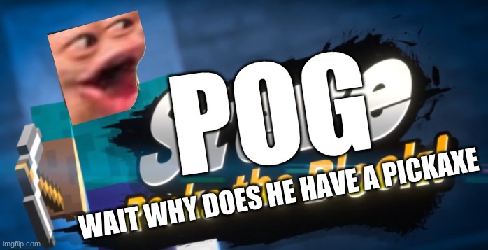 pogchamp | POG; WAIT WHY DOES HE HAVE A PICKAXE | image tagged in memes | made w/ Imgflip meme maker