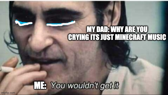 you wouldnt get it | MY DAD: WHY ARE YOU CRYING ITS JUST MINECRAFT MUSIC; ME: | image tagged in you wouldn't get it | made w/ Imgflip meme maker