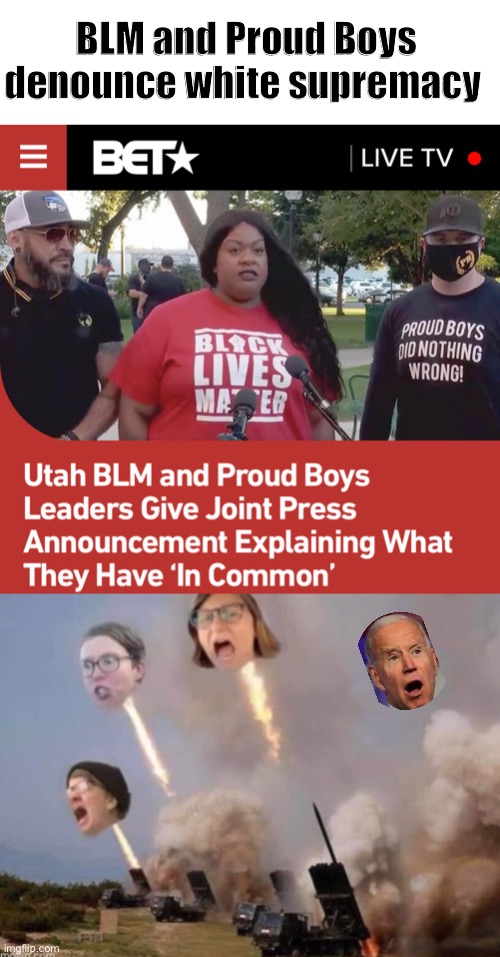 This is not part of the plan | BLM and Proud Boys denounce white supremacy | image tagged in liberal logic,protest,election 2020 | made w/ Imgflip meme maker