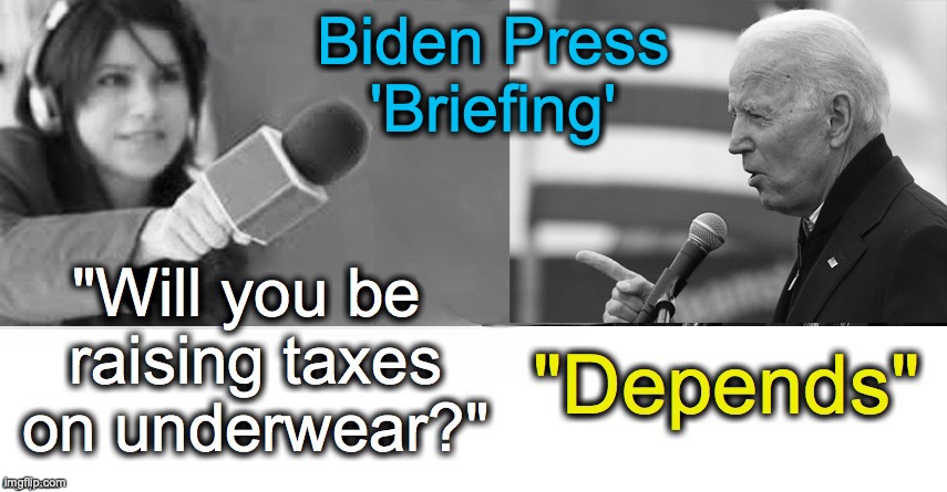 Biden Press 'Briefing' | Biden Press 'Briefing' | image tagged in joe biden,biden,depends,taxes | made w/ Imgflip meme maker