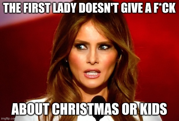 Well it's official XD | THE FIRST LADY DOESN'T GIVE A F*CK; ABOUT CHRISTMAS OR KIDS | image tagged in melania trump,melania,christmas,kids | made w/ Imgflip meme maker