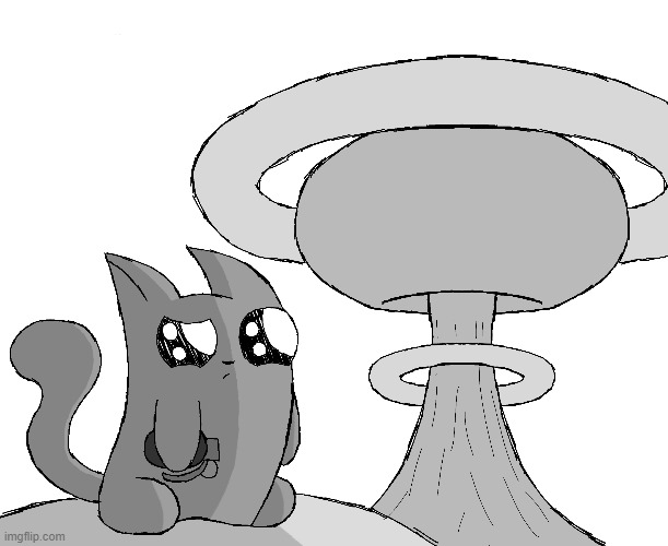 Exploding Kitten looking at Mushroom Cloud (Fan art) | image tagged in cats,memes,nuclear explosion,mushroom cloud | made w/ Imgflip meme maker