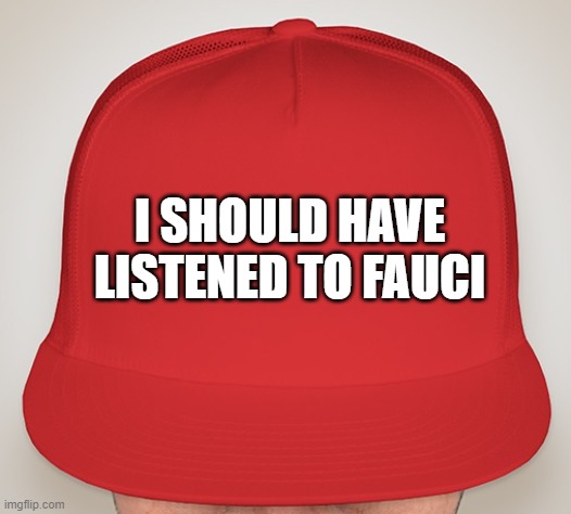 I SHOULD HAVE LISTEND TO FAUCI | I SHOULD HAVE LISTENED TO FAUCI | image tagged in trump hat | made w/ Imgflip meme maker