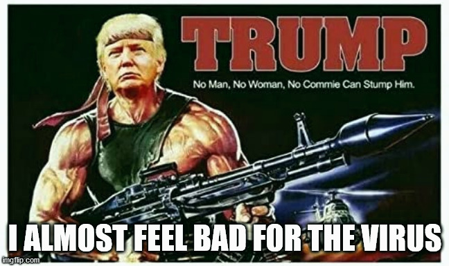 TRUMP-BO | I ALMOST FEEL BAD FOR THE VIRUS | image tagged in covid,trump,covid19,biden,debate | made w/ Imgflip meme maker