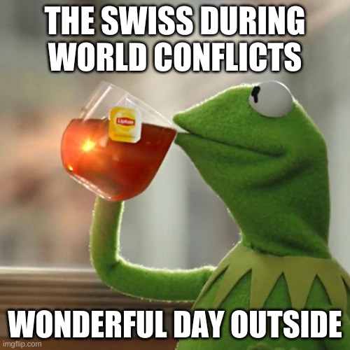 World conflicts | THE SWISS DURING WORLD CONFLICTS; WONDERFUL DAY OUTSIDE | image tagged in memes,but that's none of my business,kermit the frog | made w/ Imgflip meme maker