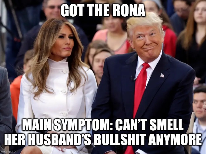 GOT THE RONA; MAIN SYMPTOM: CAN’T SMELL HER HUSBAND’S BULLSHIT ANYMORE | made w/ Imgflip meme maker