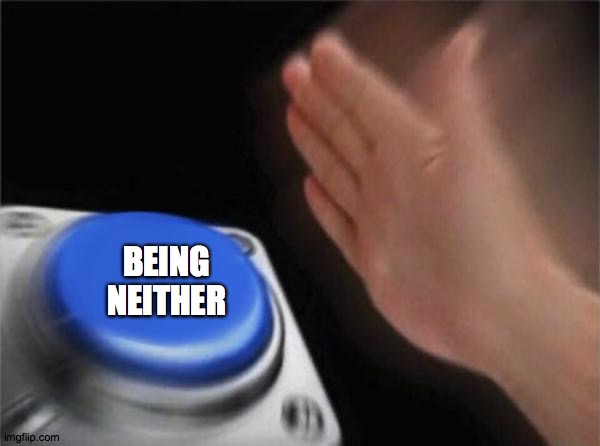 Blank Nut Button Meme | BEING NEITHER | image tagged in memes,blank nut button | made w/ Imgflip meme maker