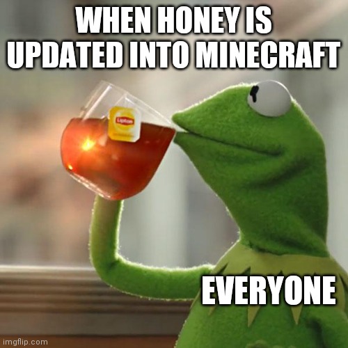 Yes but no | WHEN HONEY IS UPDATED INTO MINECRAFT; EVERYONE | image tagged in memes,but that's none of my business,kermit the frog | made w/ Imgflip meme maker