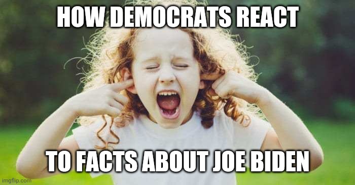 Democrats and Joe Biden | HOW DEMOCRATS REACT; TO FACTS ABOUT JOE BIDEN | image tagged in hear no evil,see no evil,joe biden,crying democrats | made w/ Imgflip meme maker