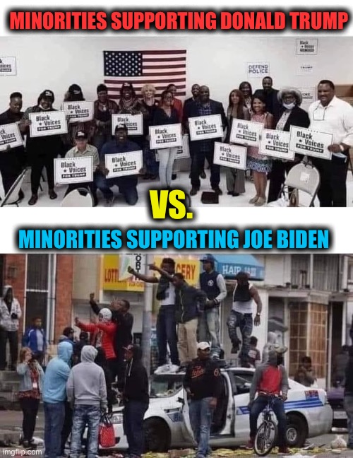 Do you see any differences? | MINORITIES SUPPORTING DONALD TRUMP; VS. MINORITIES SUPPORTING JOE BIDEN | image tagged in minorities,support,trump,biden,black,politics | made w/ Imgflip meme maker