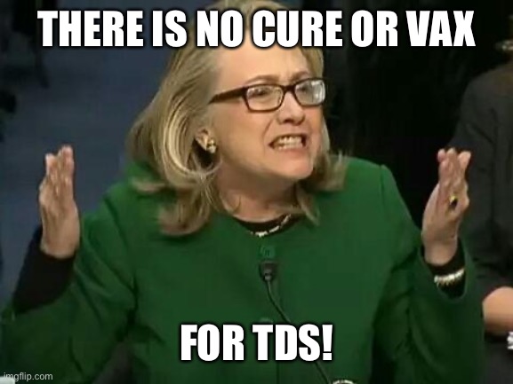 hillary what difference does it make | THERE IS NO CURE OR VAX FOR TDS! | image tagged in hillary what difference does it make | made w/ Imgflip meme maker