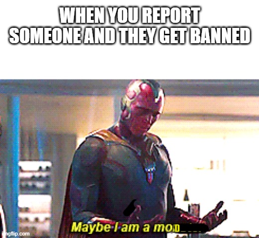 happens to the best of us | WHEN YOU REPORT SOMEONE AND THEY GET BANNED; D | image tagged in maybe i am a monster,funny,meme,fun | made w/ Imgflip meme maker